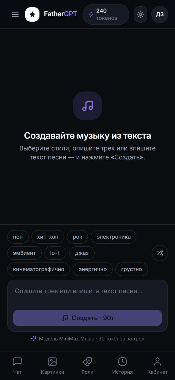 Студия музыки FatherGPT: генерация треков